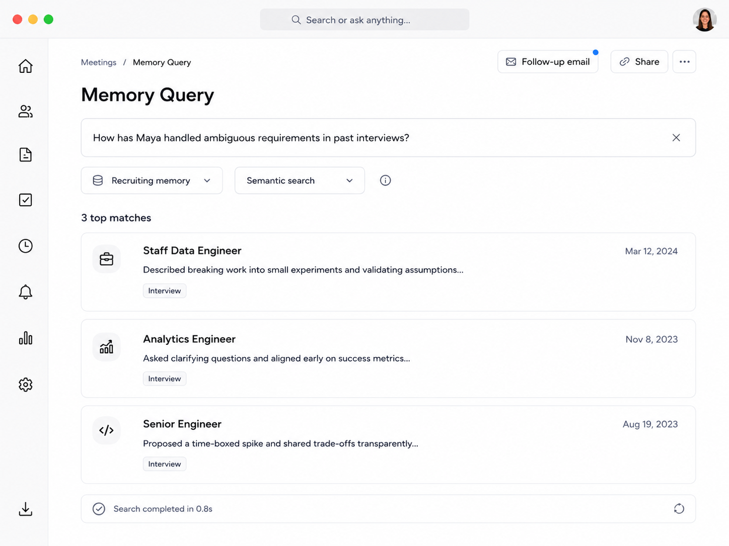 Memory Query interface preview